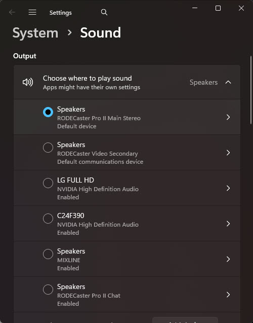 Windows Audio Control Panel